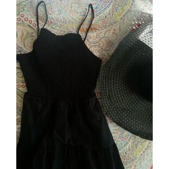 Universal Thread Smocked Linen cotton blend Midi Sundress Black size small - Picture 1 of 13